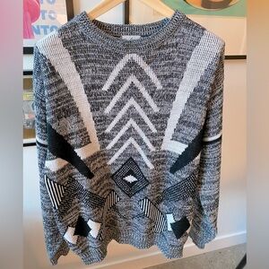 Vintage 1980’s Men's Geometric Sweater Acrylic Black White Large